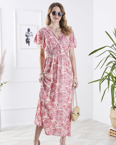 Gemustertes rosa Damen-Midikleid Kleidung