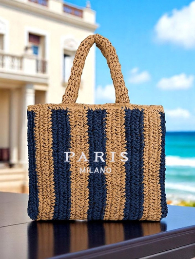 Royalfashion Große Strohtasche für Damen, Strohstreifen