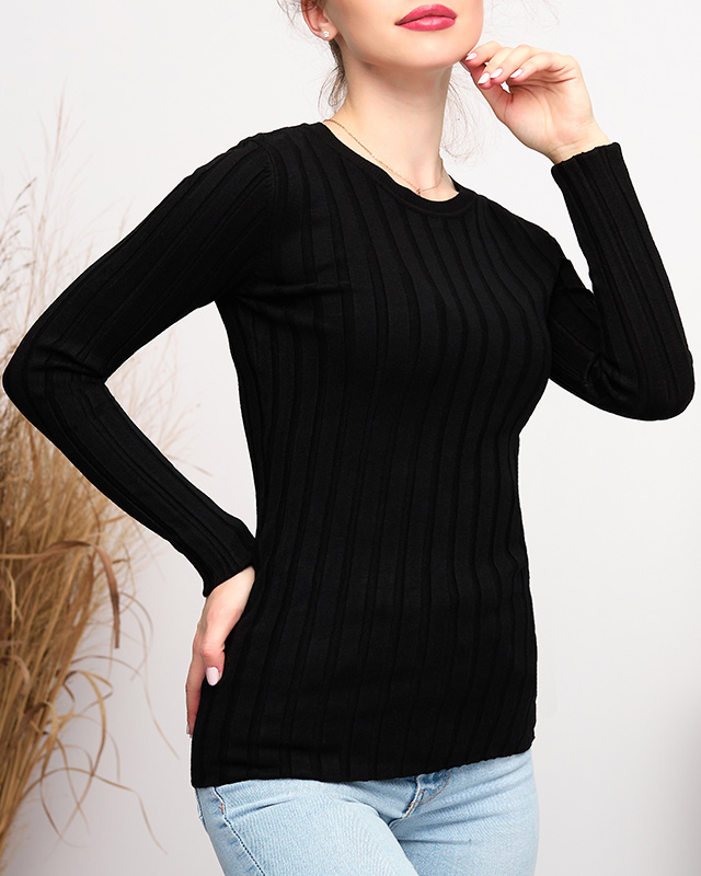 Schwarz gestreifter Damenpullover - Bekleidung