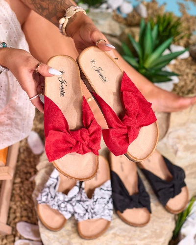 OUTLET Royalfashion Червоні жіночі шльопанці з бантом Rofdoo