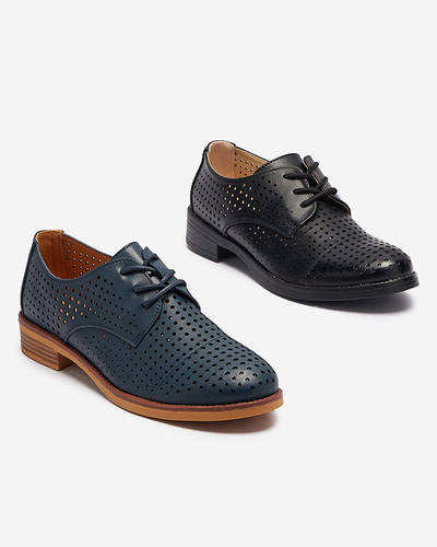 Durchbrochene schwarze Damen Öko-Leder Halbschuhe Azedvo- Footwear