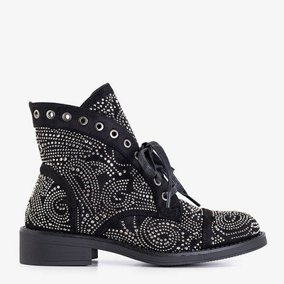 Schwarze Damenstiefel mit Zirkonia Elwira - Schuhe