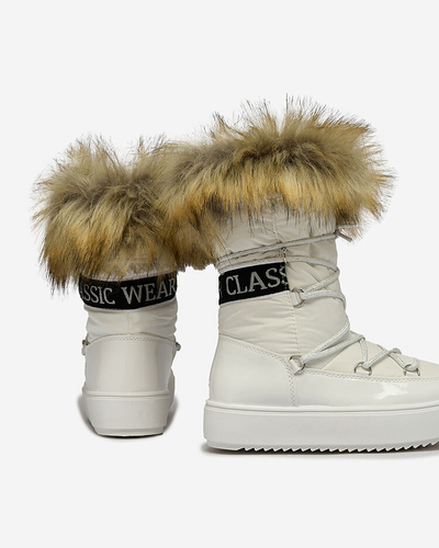 Royalfashion Kinder Schlupfschuhe a'la Schneestiefel mit Fell in weiß Asika