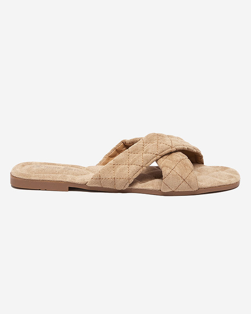 Світло-коричневі жіночі еко-замшеві тапочки на плоскому ходу Delime - Туфлі