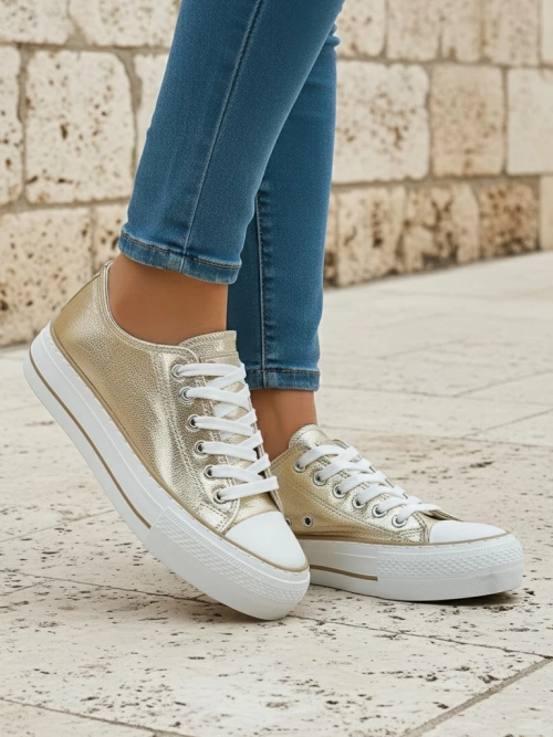 Aurelia Italia золоті жіночі кеди на платформі тканина весна літо