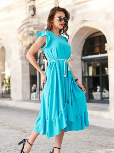 Royalfashion Damen-Midikleid mit Rüschen und kurzen Ärmeln