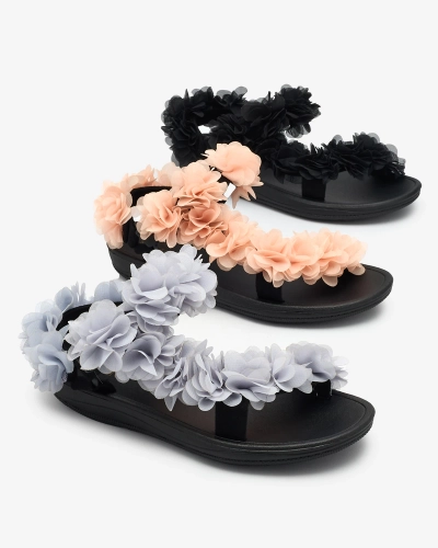Royalfashion Schwarze Damensandalen mit Blumen Alferroy