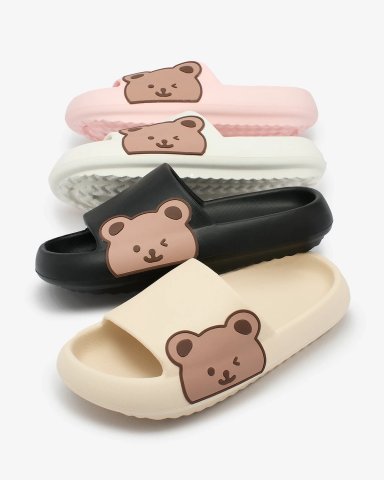 Royalfashion Weiße Damen-Gummi-Flip-Flops mit Teddybär Leverika