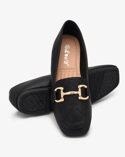 Royalfashion Schwarze Damen Steppmokassins mit Goldverzierung Wetifa