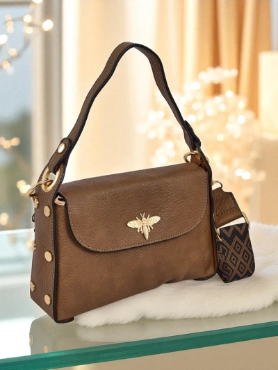 Damen Lederhandtasche klein Perseida braun mit Zier-Motiv