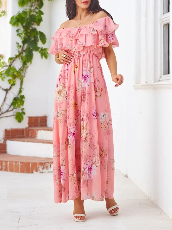 Royalfashion Damen Oberteil Kleid mit kurzen Ärmeln in gemusterten Blumen