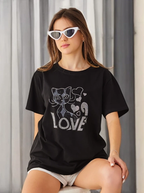 Royalfashion Жіноча бавовняна футболка Cat Love