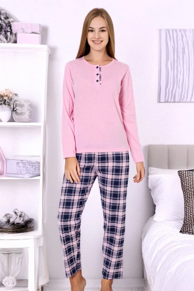 Königliche Modenschau Baumwoll-Damenpyjama mit karierten Hosen