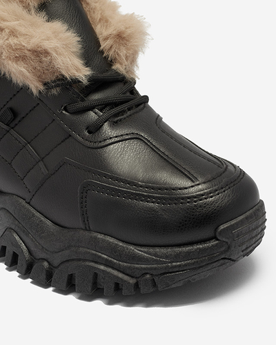 Schwarze Sportschuhe für Damen mit Fell Flixi - Schuhe