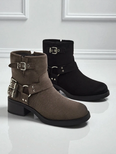 Damenstiefeletten aus Öko-Wildleder mit Schnallen Valtos