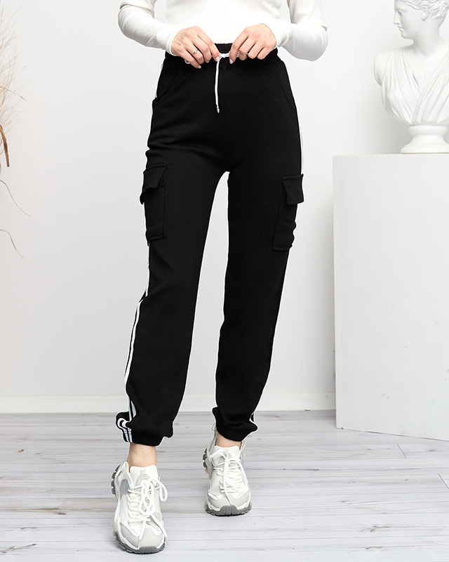 Schwarze Damen-Cargohose mit Streifen - Kleidung