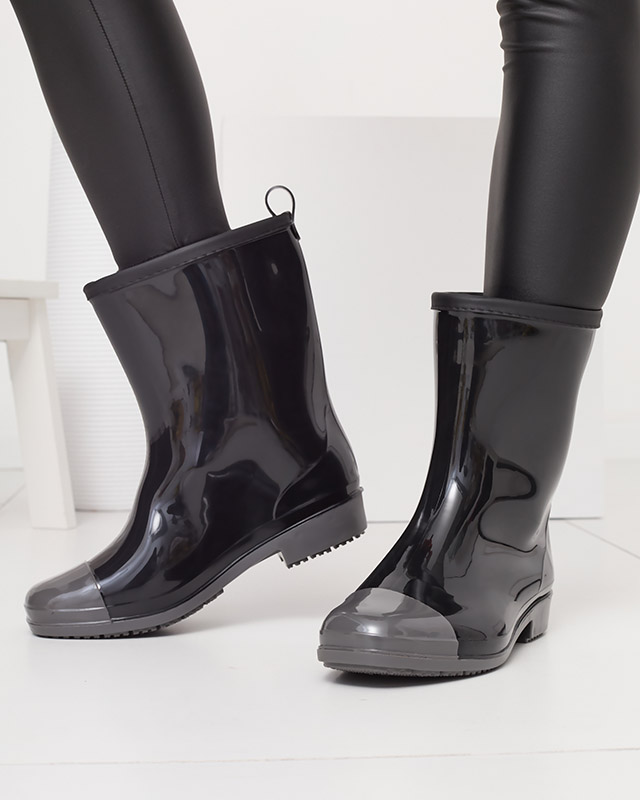 Schwarz lackierte Damen-Gummistiefel mit grauer Nase Xolina- Footwear