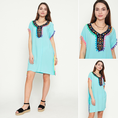 Mintfarbene Sommer-Strandtunika mit Fransen für Damen - Kleidung