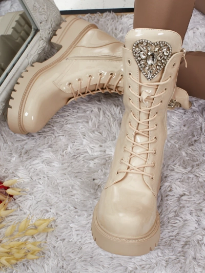 Lackierte Damenstiefeletten mit Schnürung Emelune