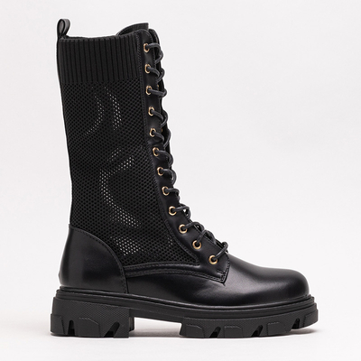 Durchbrochene schwarze Damen-Schnürstiefel Buhomi - Schuhe