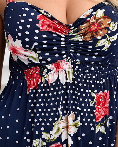 Marineblaues Damen-Midikleid mit gepunkteten Trägern - Kleidung