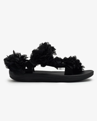 Royalfashion Schwarze Damensandalen mit Blumen Alferroy