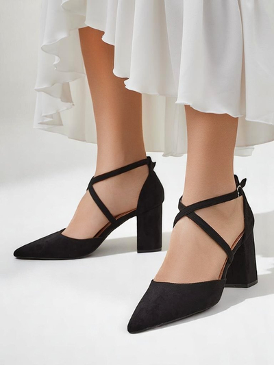 Royalfashion Damen‑Pumps aus Öko‑Kunstwildleder mit Kanastru‑Riemen