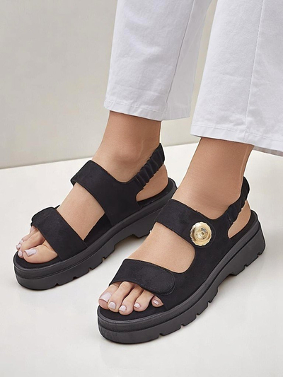Royalfashion Anthea Nero Damen Sandalen - schwarzes Wildleder, 5 cm Plateau