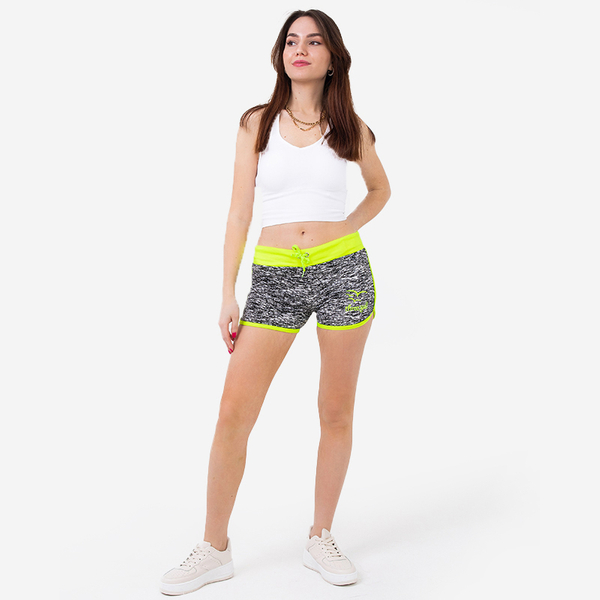 Neongelbe und schwarze Sportshorts für Damen - Kleidung
