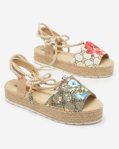 Royalfashion Khaki Damen Espadrilles mit Blumen Elizeaf
