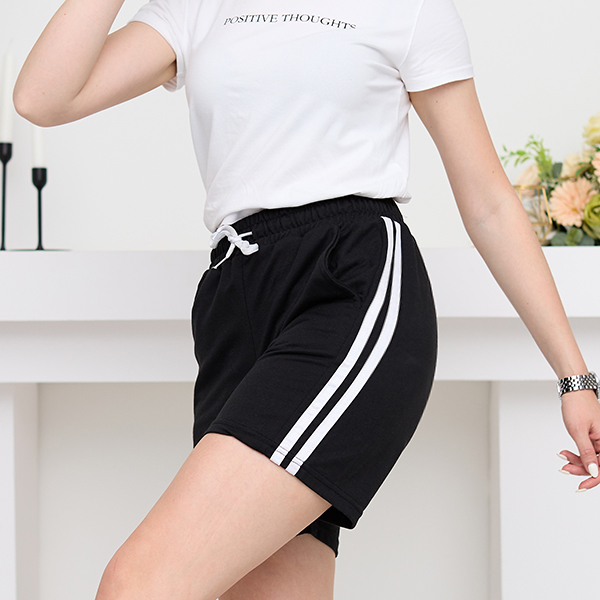Schwarze Damen-Shorts mit Streifen - Kleidung