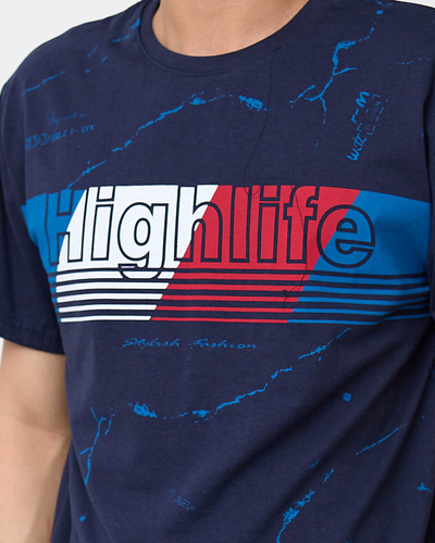 Marineblaues Herren-T-Shirt mit Aufdruck - Kleidung