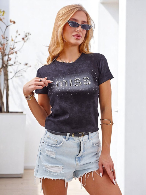 Royalfashion Жіноча бавовняна футболка з камінцями MISS