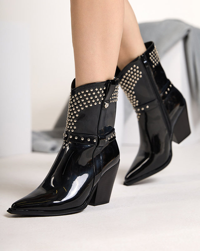 Чорні ковбойські чоботи на високій халяві зі стразами Loulur- Footwear