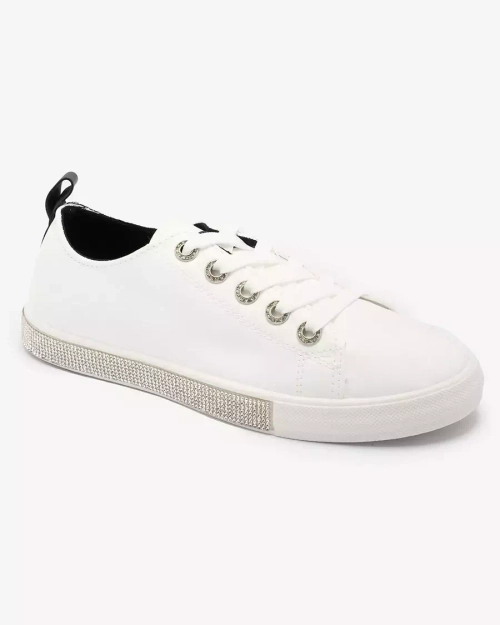 OUTLET Royalfashion Білі жіночі кеди з цирконами та чорними вставками Zutifa