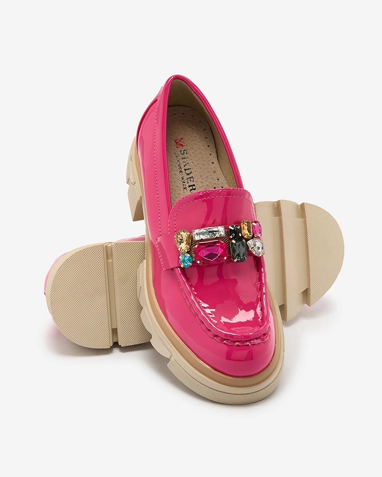 Royalfashion Lackierte fuchsia Mokassins mit bunten Steinen Sarin
