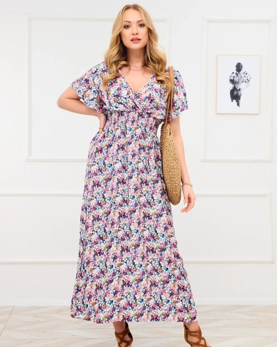 Blaues und rosafarbenes Maxikleid mit Blumenmuster - Kleidung
