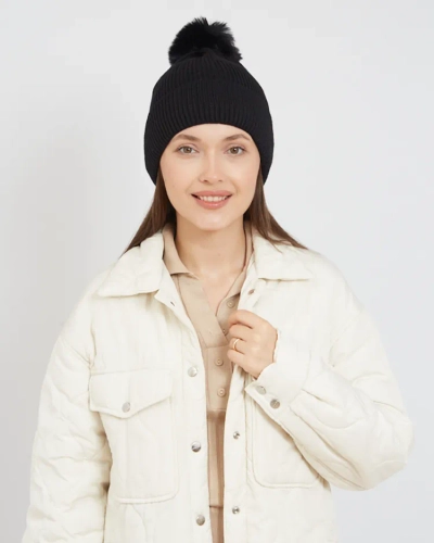 Royalfashion Damen gefütterte Bommelmütze