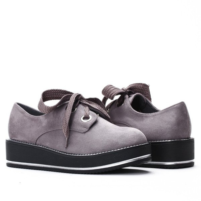 Szare, wiązane creepersy - Obuwie