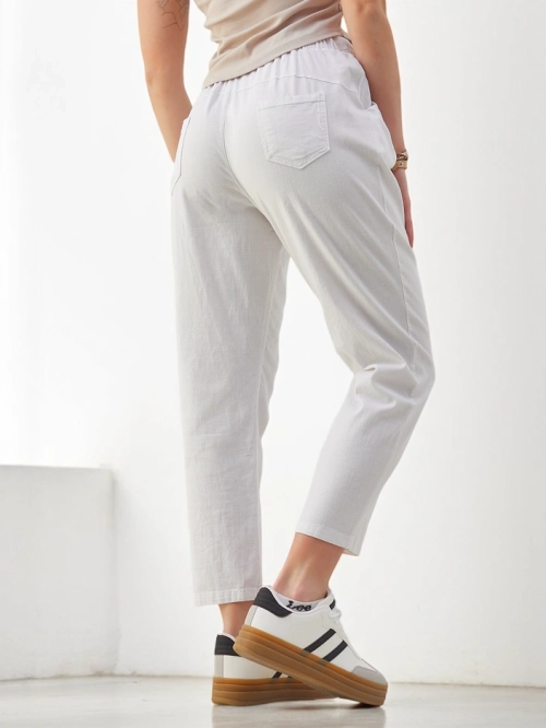 Royalfashion бавовняні straight штани жіночі з зав'язкою на талії