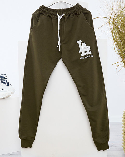 Dunkelgrüne Damen-Jogginghose mit farbigem Aufnäher - Kleidung