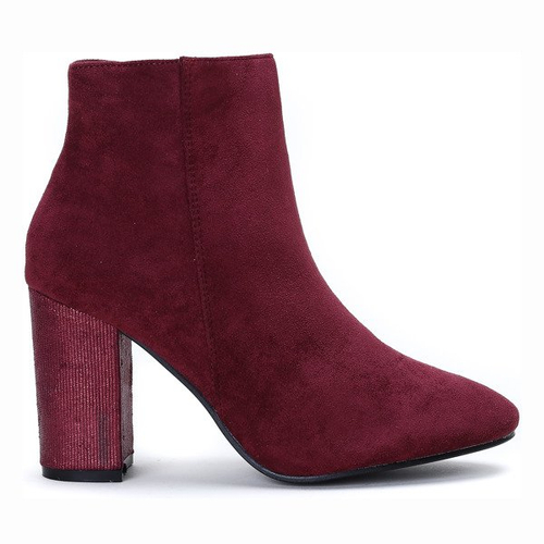 Burgundowe botki na słupku Freyana- Obuwie