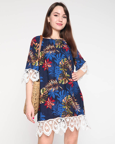 Темно-синя жіноча блузка з принтом PLUS SIZE