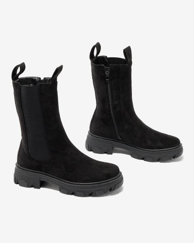 Royalfashion Schwarze hohe Damenstiefel mit flachem Absatz Sevetta