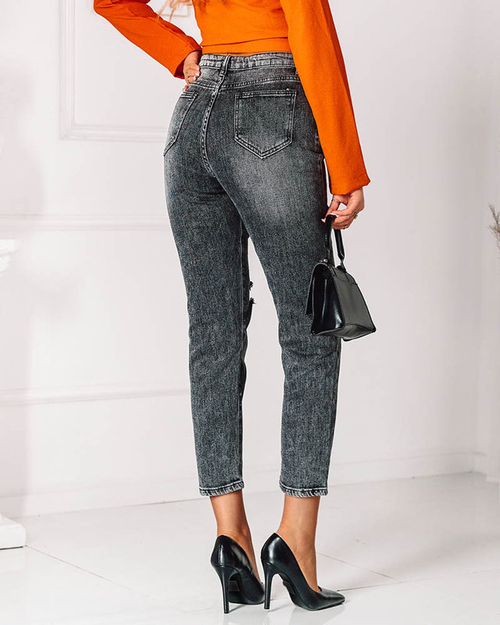 Жіночі сірі джинсові штани з потертостями - Одяг