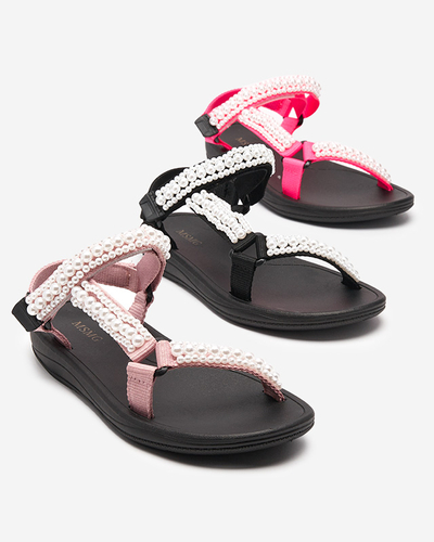 Sportliche Damensandalen in Neonpink mit Dotiss-Perlen - Schuhe