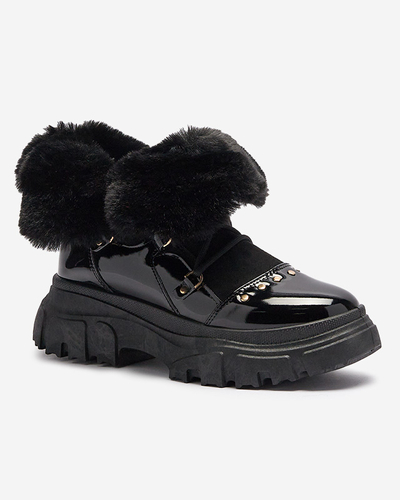 Schwarze Damen-Schneestiefel zum Schnüren Fentes- Footwear