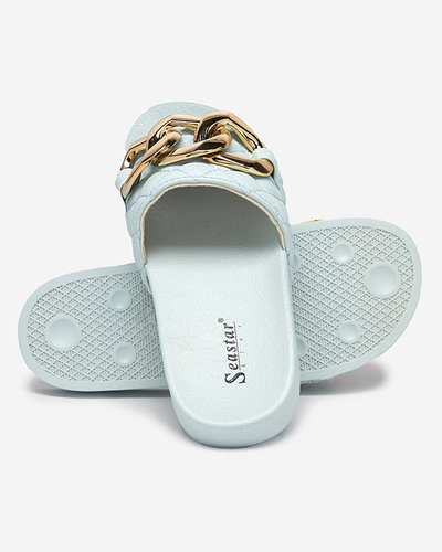 Gesteppte Hausschuhe für Damen in Blau mit goldener Kette Eteris - Schuhe