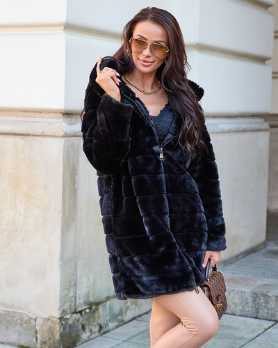 Royalfashion Schwarzer Pelzmantel für Damen