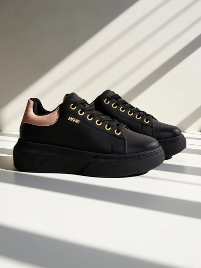 Damen Sneakers Callista Royalfashion schwarze Plateauschuhe Öko-Leder